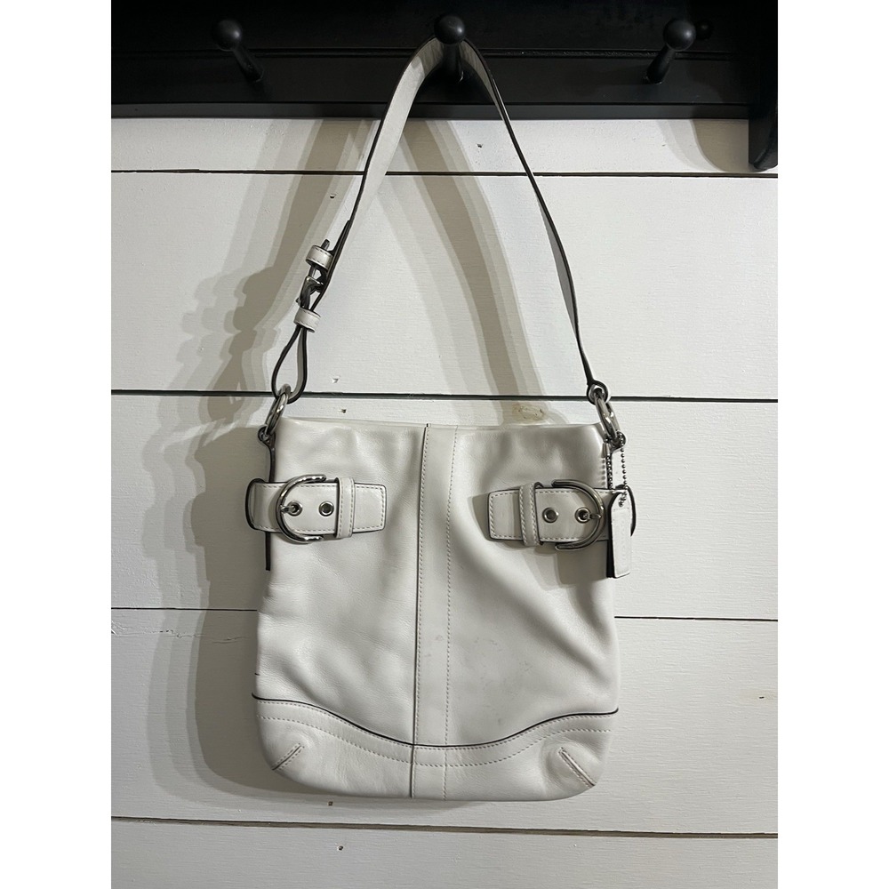 Coach Vintage White Leather‎ Hobo Handbag Bucket bag purse shoulder 1453 Y2K